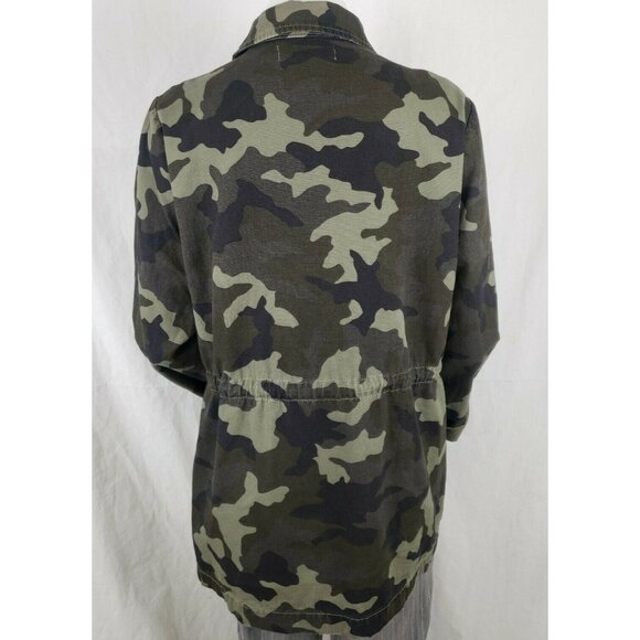 JustFab Anorak Jacket Womens Large Camo Cotton Canvas Unlined Drawstring Waist - Picture 3 of 10